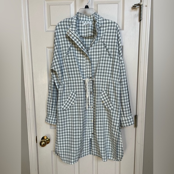 Stelen English Factory Women’s Med Grey Gingham Balloon Sleeve Zip Long Jacket - Picture 11 of 11